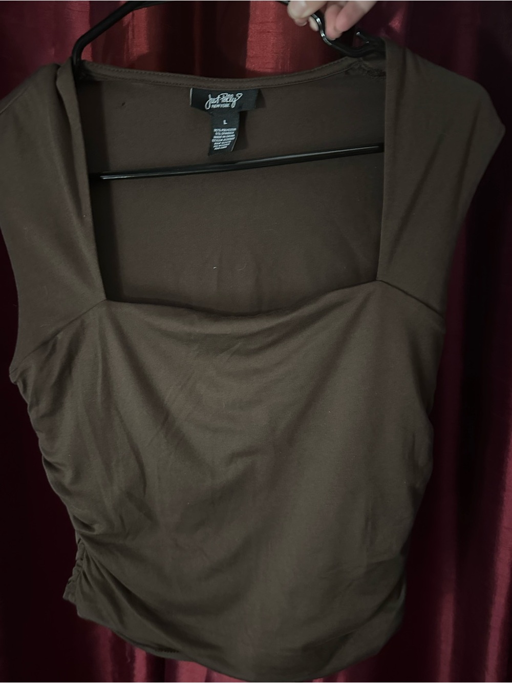 JustFab Brown Square Neck Ruched Tank Top